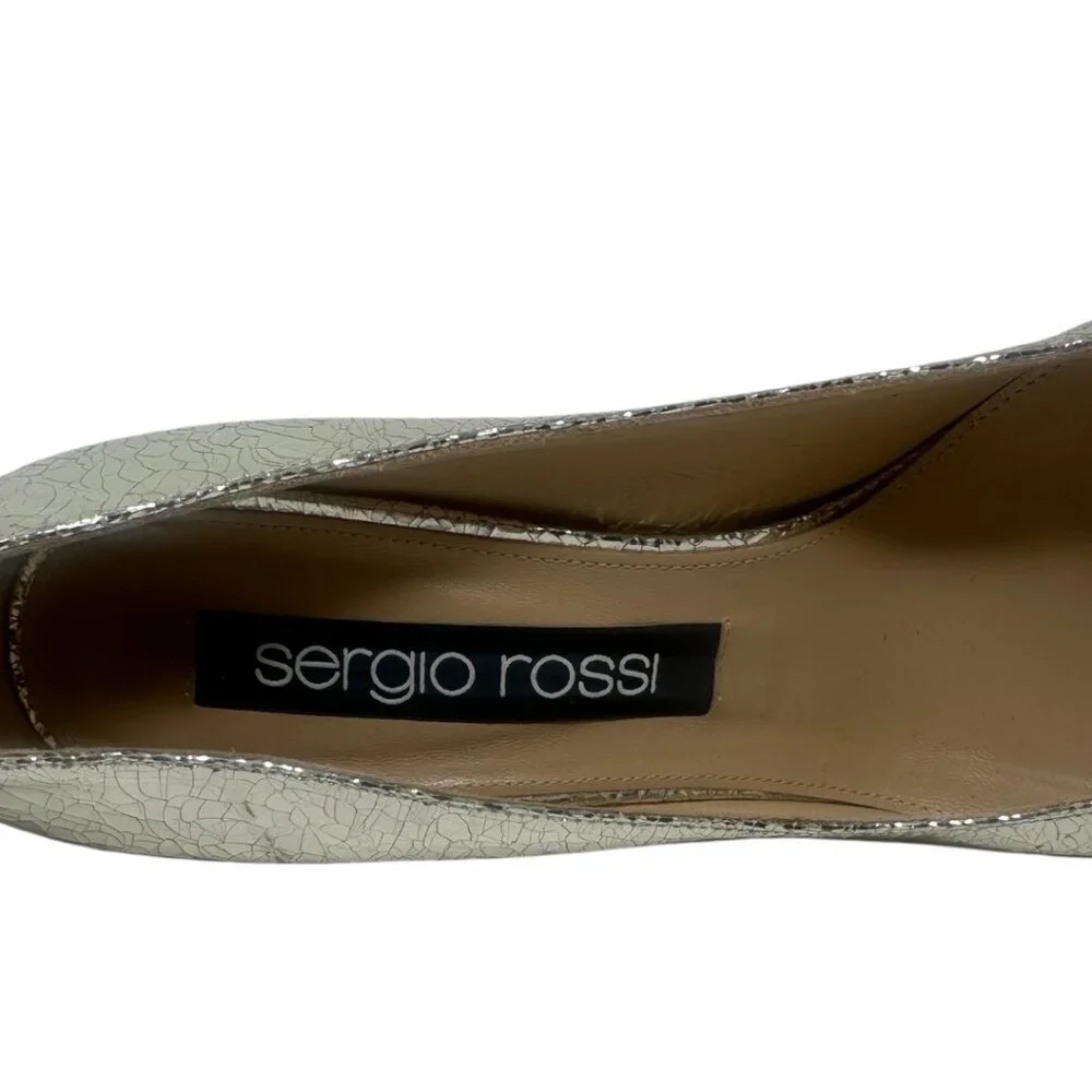 Sergio Rossi Godiva Platinum Mirror Grained Leather Pointed Toe 90mm Pumps 10